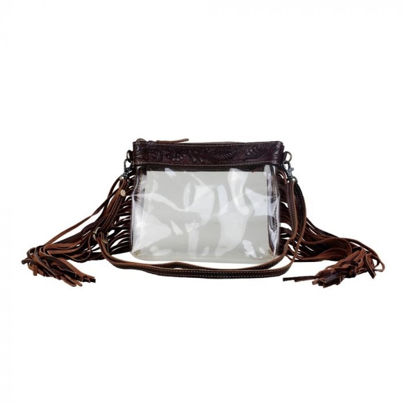 NWT Clear Fringe Crossbody Leather Hand Tooled Bag - Picture 5 of 7